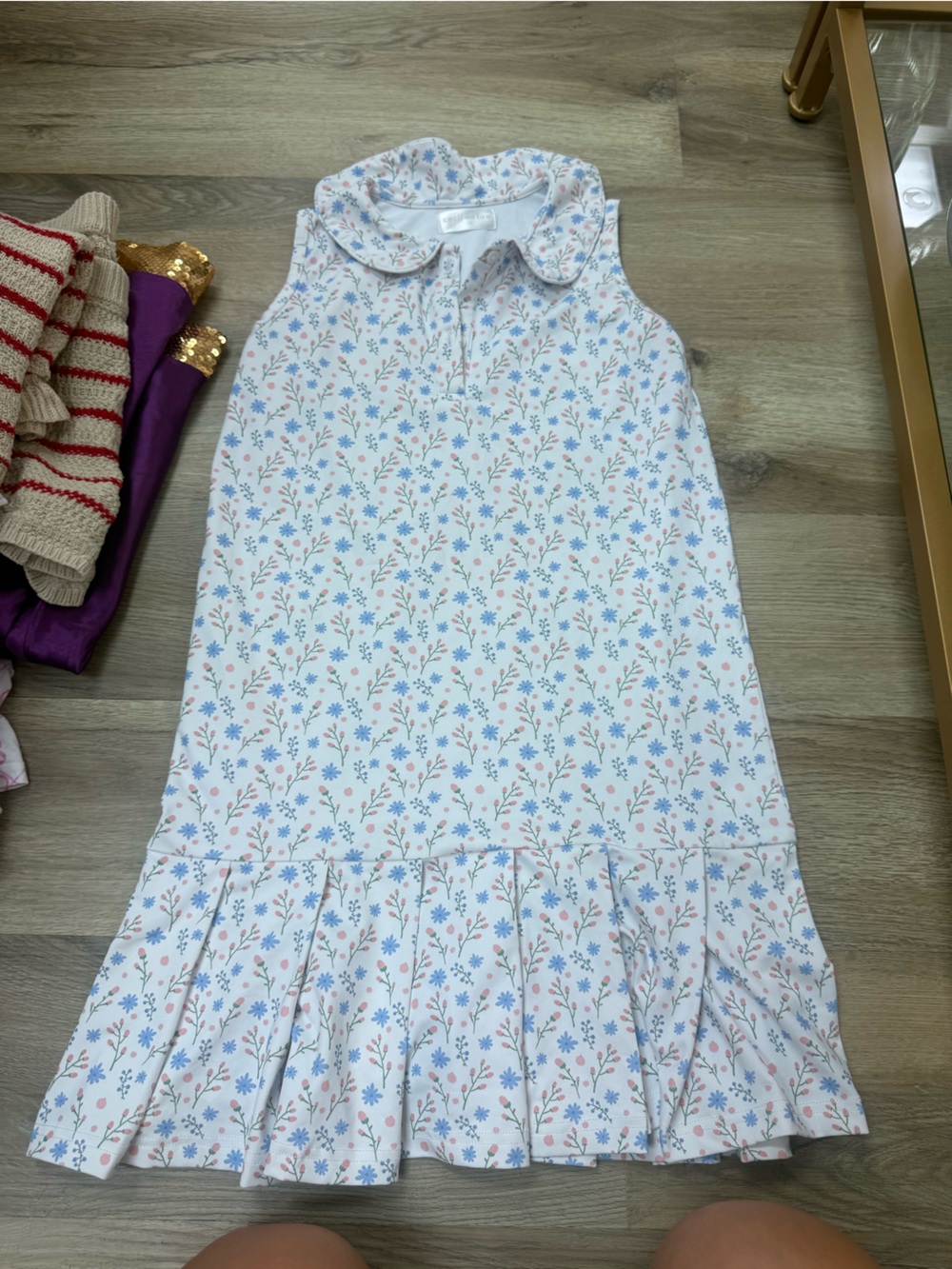 Cecili and Lou Floral Ruffle Sundress - White with Blue & Pink Flowers
